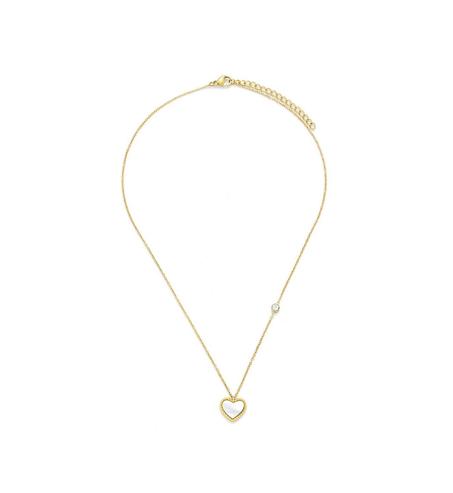 COLLIER ACIER ET NACRE, pendentif coeur