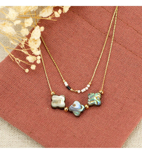COLLIER ACIER ET NACRE COLLIER ACIER ET NACRE