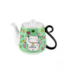 THEIÈRE CHAT BONHEUR  DERRIERE LA PORTE