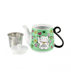 THEIÈRE CHAT BONHEUR  DERRIERE LA PORTE