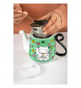 THEIÈRE CHAT BONHEUR  DERRIERE LA PORTE