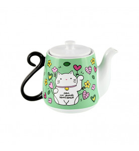 THEIÈRE CHAT BONHEUR  DERRIERE LA PORTE