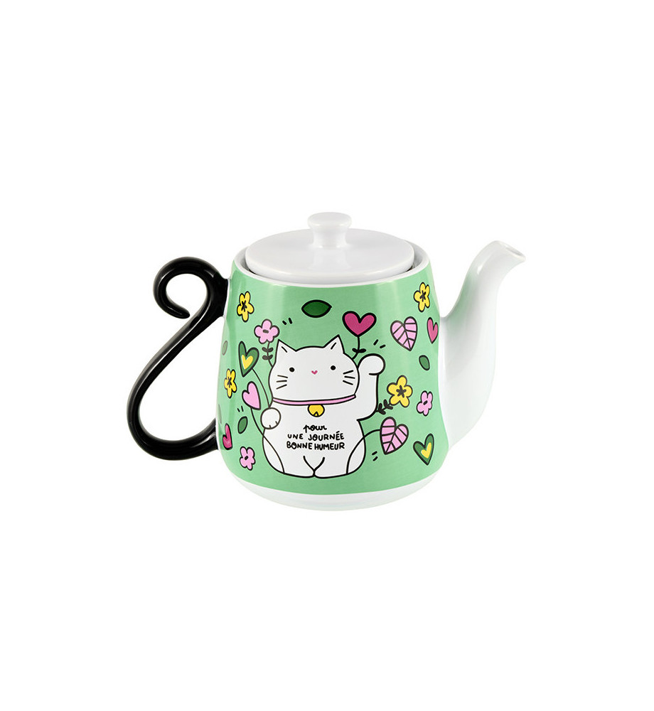 THEIÈRE CHAT BONHEUR  DERRIERE LA PORTE