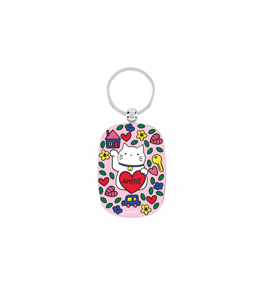PORTE-CLES CHAT BONHEUR ROSE
