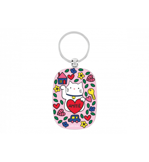 PORTE-CLES CHAT BONHEUR ROSE