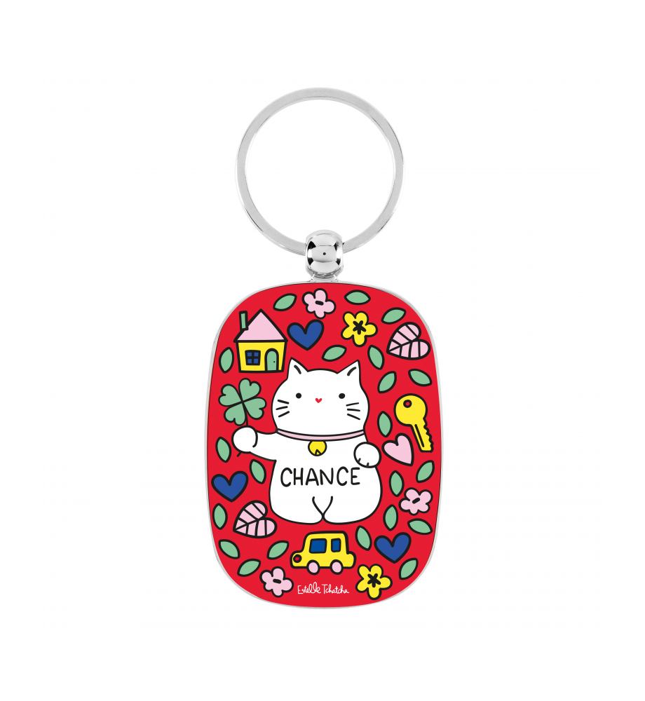PORTE-CLES CHAT BONHEUR ROUGE DLP