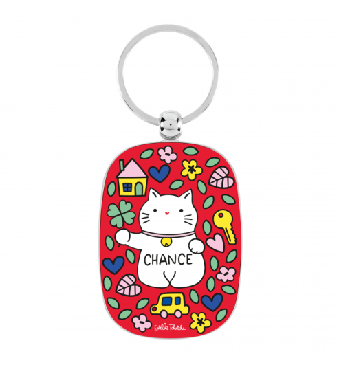 PORTE-CLES CHAT BONHEUR ROUGE DLP