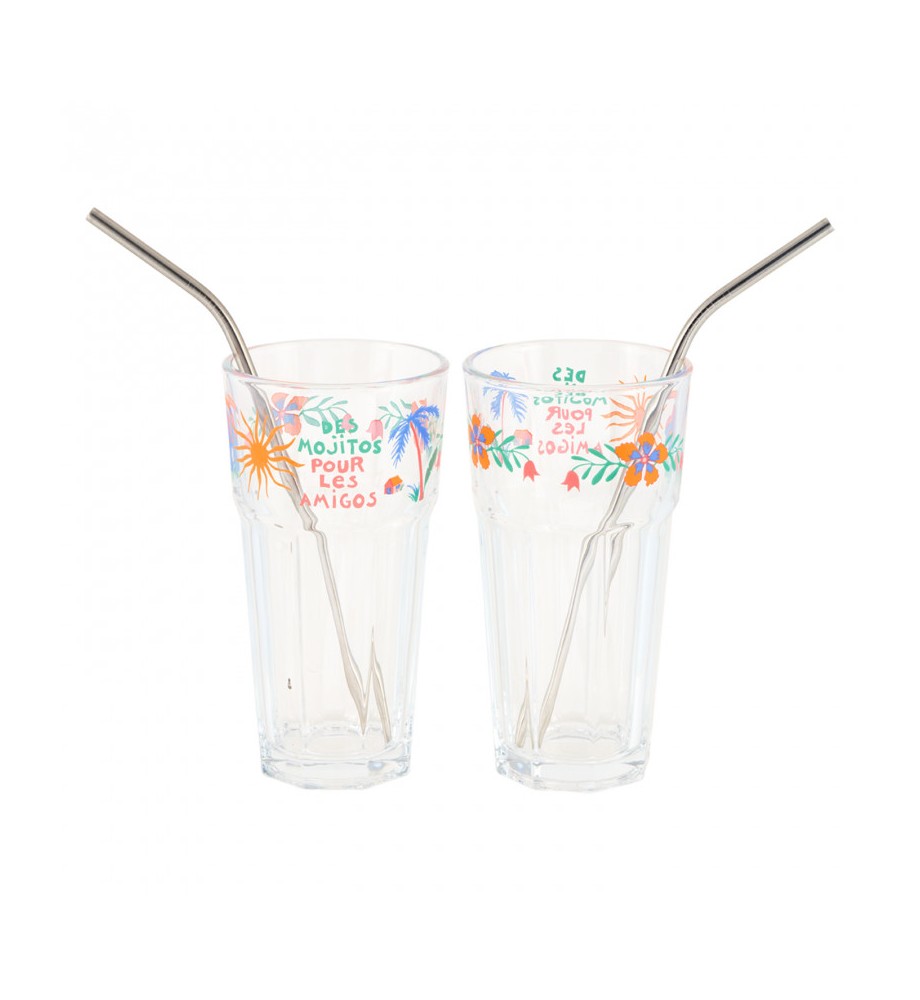 SET DE 2 VERRES + 2 PAILLES INOX