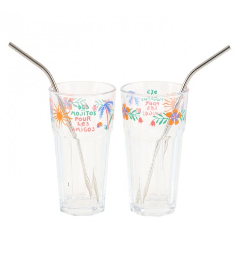 SET DE 2 VERRES + 2 PAILLES INOX