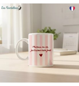 MUG MAMAN EN OR RAYURES ROSE