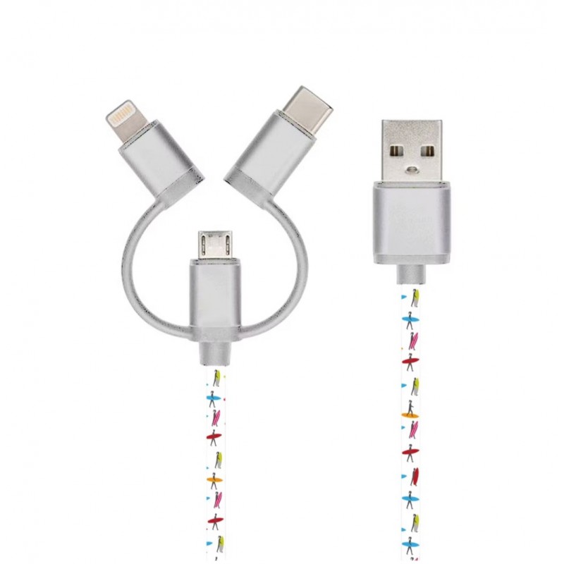 CABLE CHARGEUR CUIR ANDROID SURF BLANC