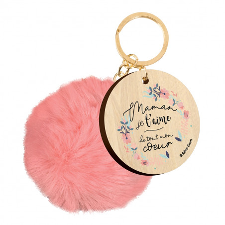 PORTE CLES POMPON MAMAN COEUR