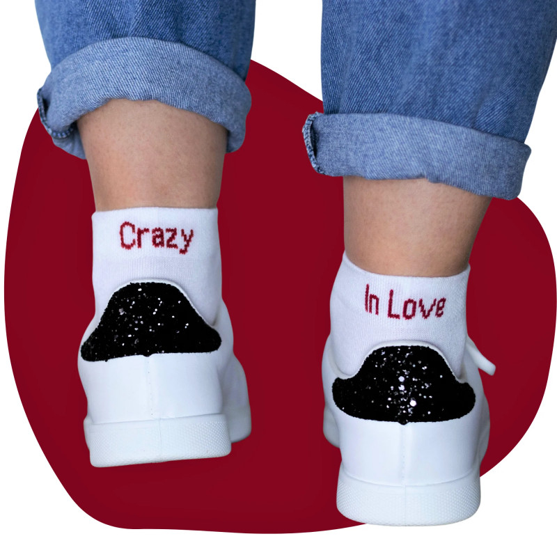 CHAUSSETTES CRAZY IN LOVE 36/40 BLANC ROUGE KLAK