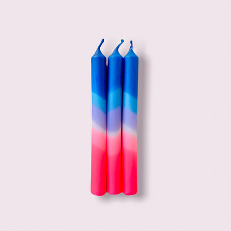 BOUGIES *3 DIP DYE NEON INTO THE BLUE